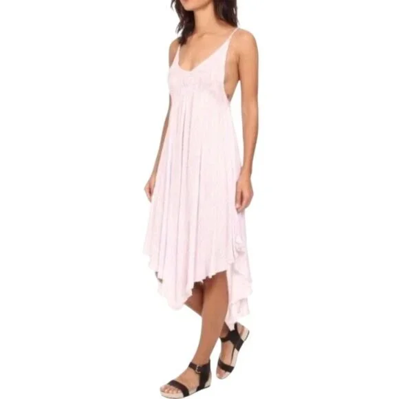 Free People Lilac Flowy Asymmetrical Midi Slip Dress | Balletcore Boho Coquette - Picture 6 of 16